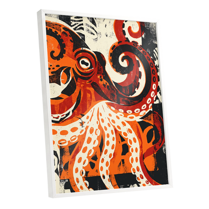 Tidal Coil, orange, black, beige nature wall art shown as a white framed poster wall art print