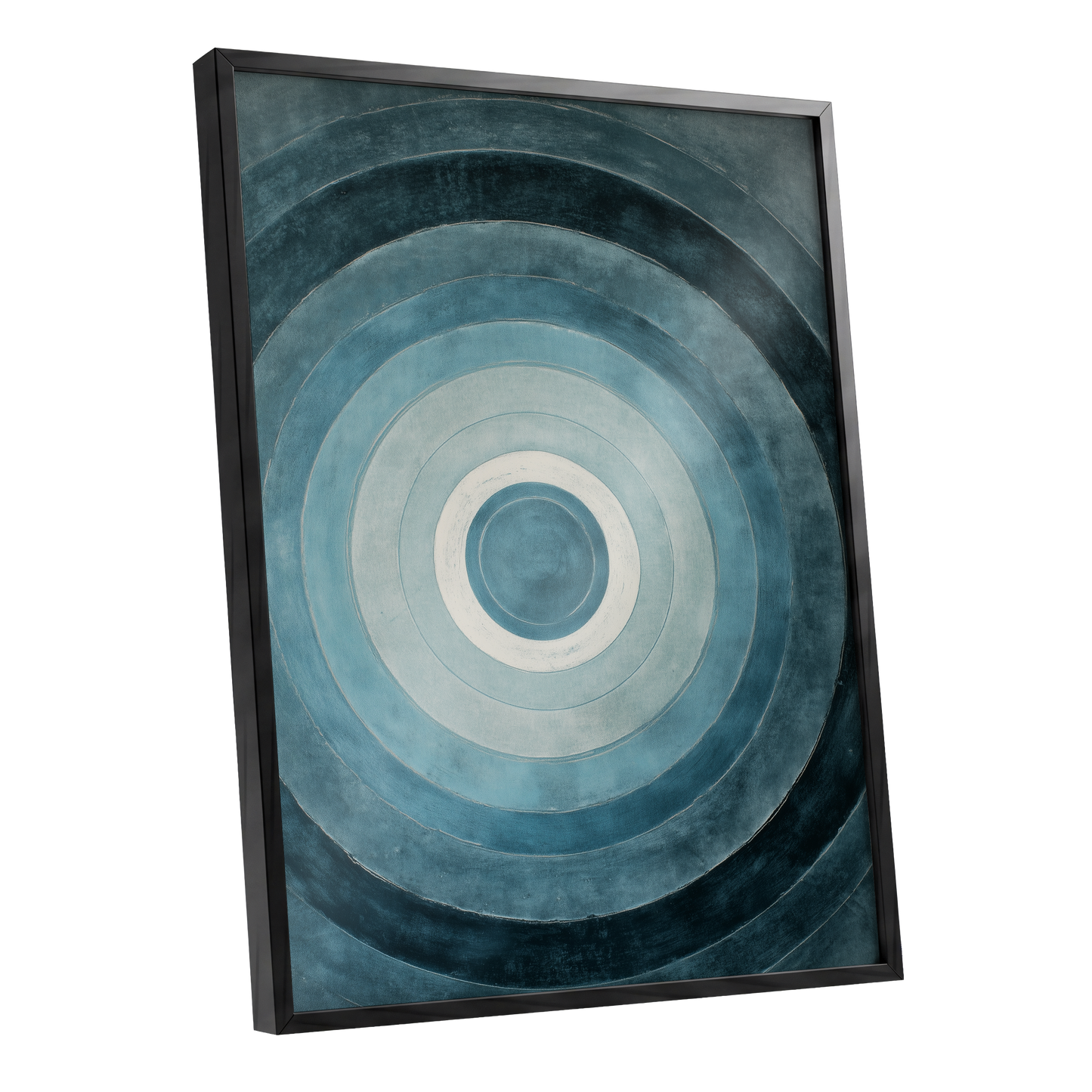 Tidal Concentric, blue, gray, white abstract wall art shown as a black framed poster wall art print