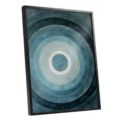 Tidal Concentric, blue, gray, white abstract wall art shown as a black framed poster wall art print
