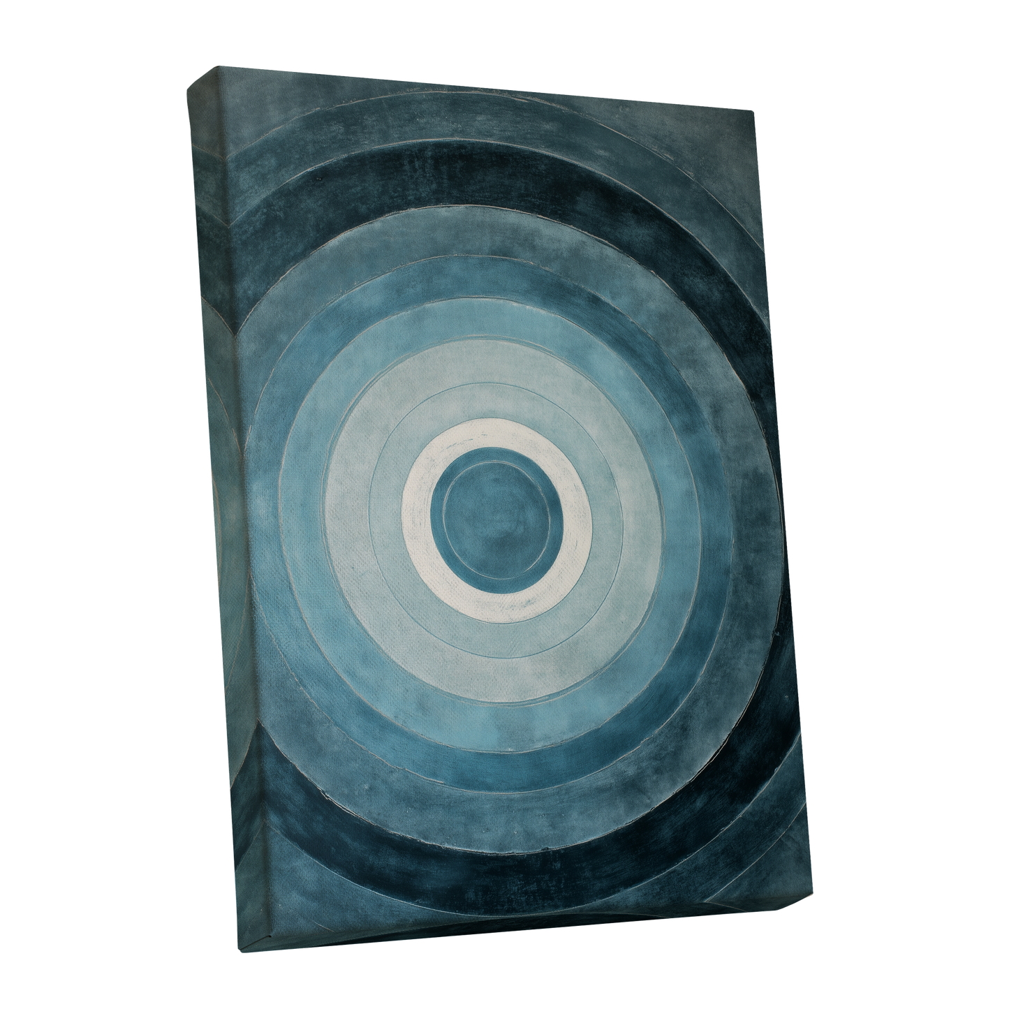 Tidal Concentric, blue, gray, white abstract wall art shown as a stretched canvas wall art