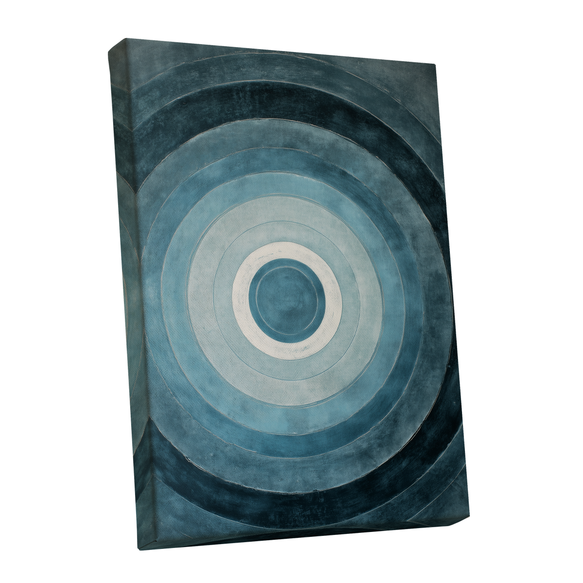 Tidal Concentric, blue, gray, white abstract wall art shown as a stretched canvas wall art