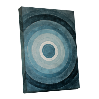 Tidal Concentric, blue, gray, white abstract wall art shown as a stretched canvas wall art