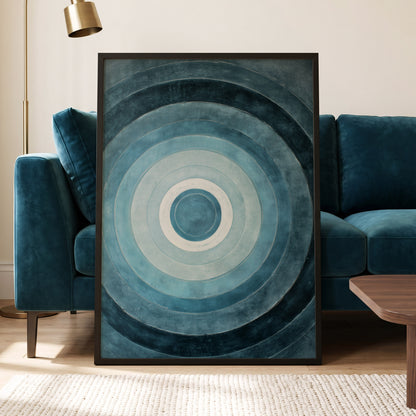 Tidal Concentric, blue, gray, white abstract wall art displayed in a styled interior, gallery view 2