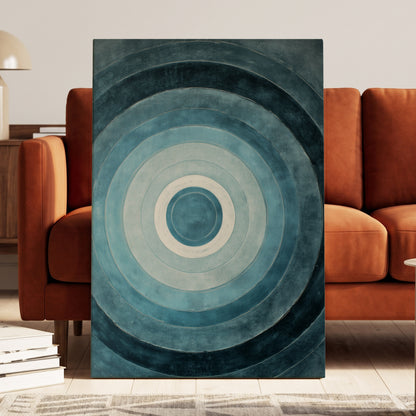 Tidal Concentric, blue, gray, white abstract wall art displayed in a styled interior, gallery view 3