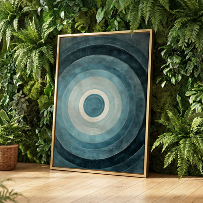 Tidal Concentric, blue, gray, white abstract wall art displayed in a styled interior, gallery view 4