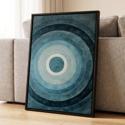 Tidal Concentric, blue, gray, white abstract wall art displayed in a styled interior, gallery view 8