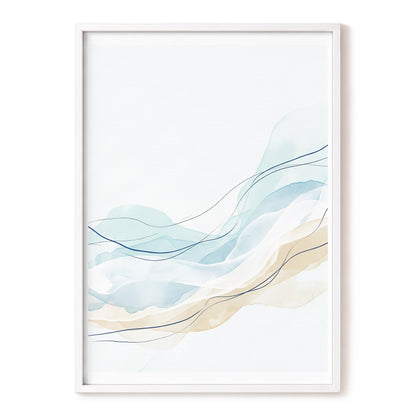Tidal Contours, blue, beige, white abstract wall art, front artwork view