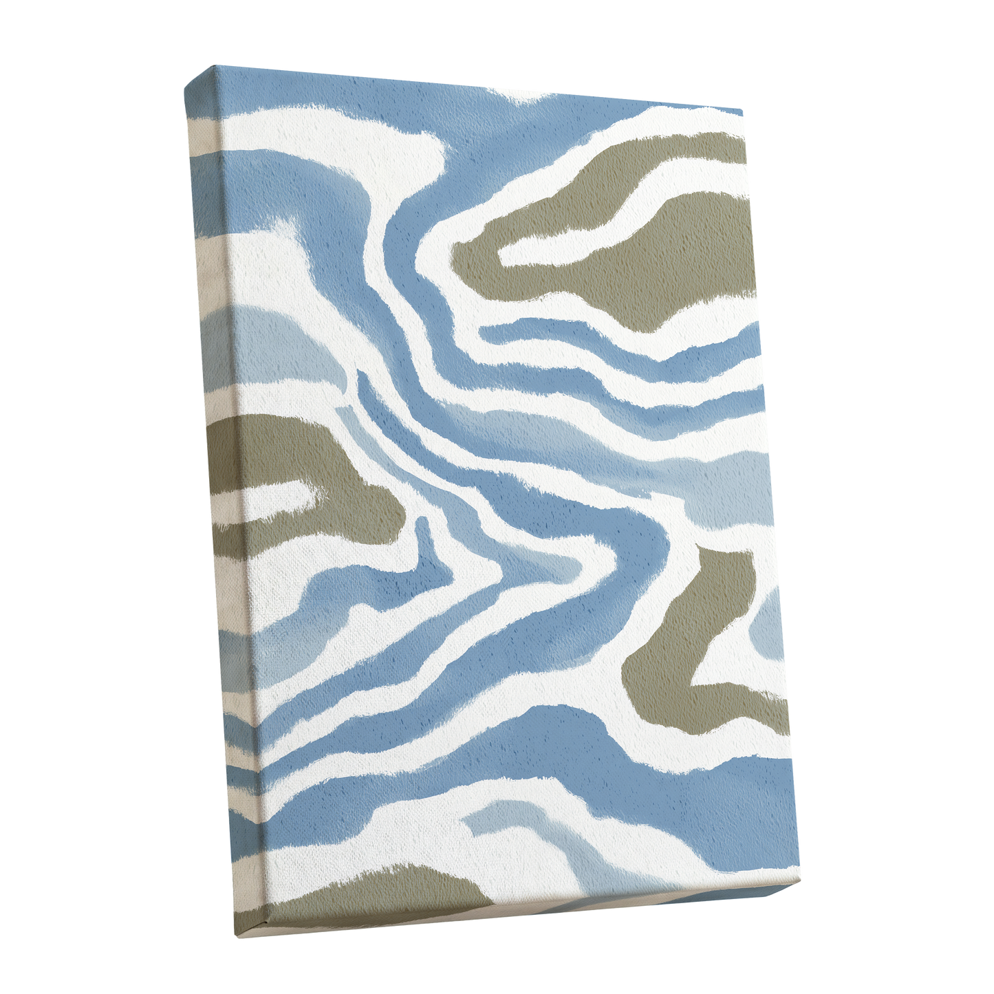 Tidal Contours, blue, white, beige nature wall art shown as a stretched canvas wall art
