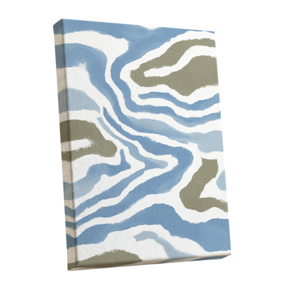 Tidal Contours, blue, white, beige nature wall art shown as a stretched canvas wall art
