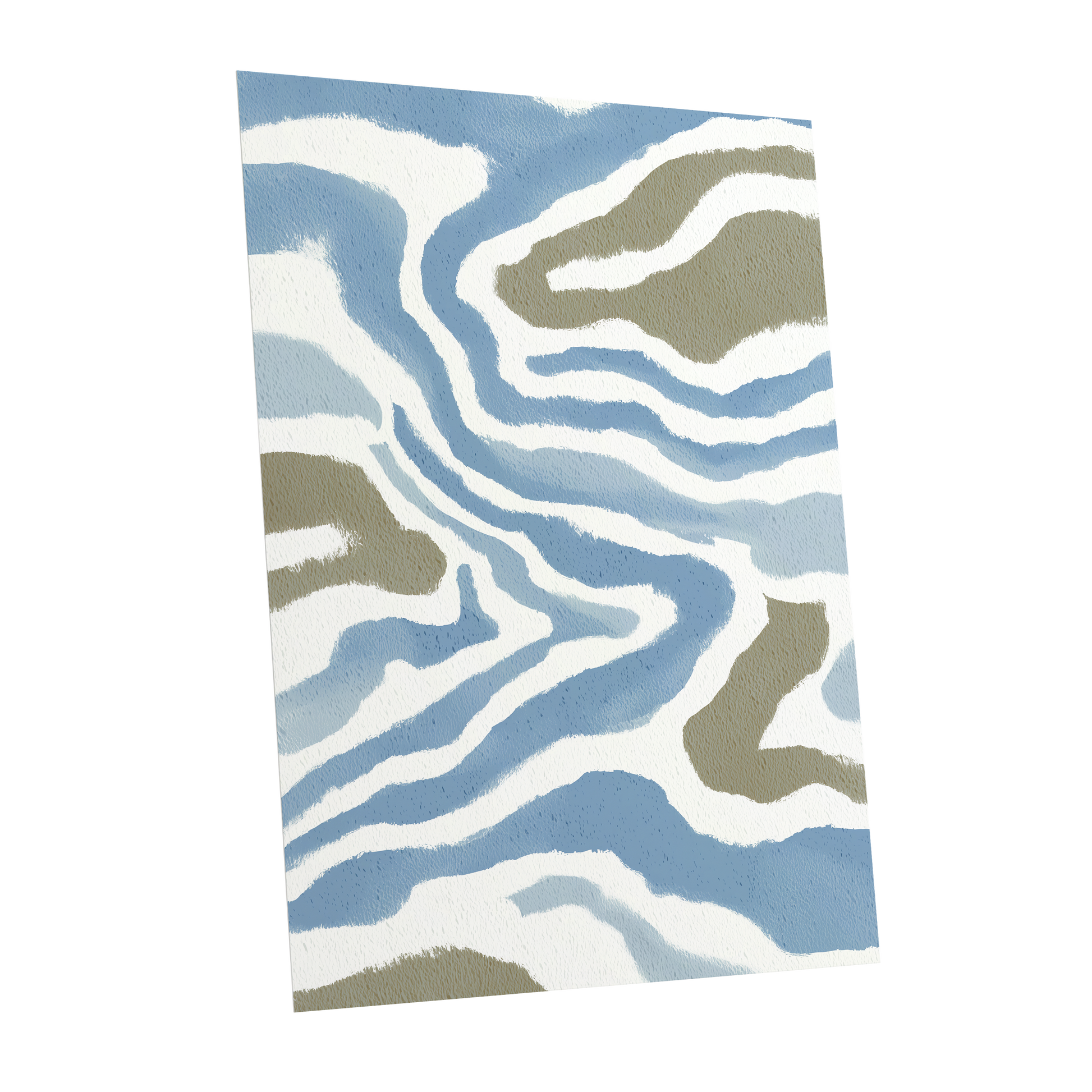 Tidal Contours, blue, white, beige nature wall art shown as a unframed poster wall art print