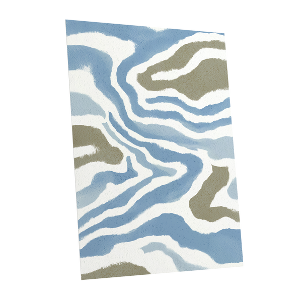 Tidal Contours, blue, white, beige nature wall art shown as a unframed poster wall art print