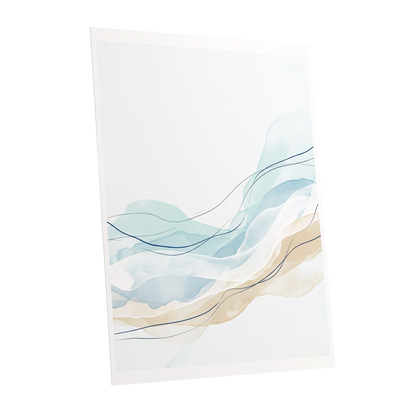 Tidal Contours, blue, beige, white abstract wall art shown as a unframed poster wall art print