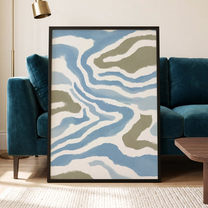 Tidal Contours, blue, white, beige nature wall art displayed in a styled interior, gallery view 2