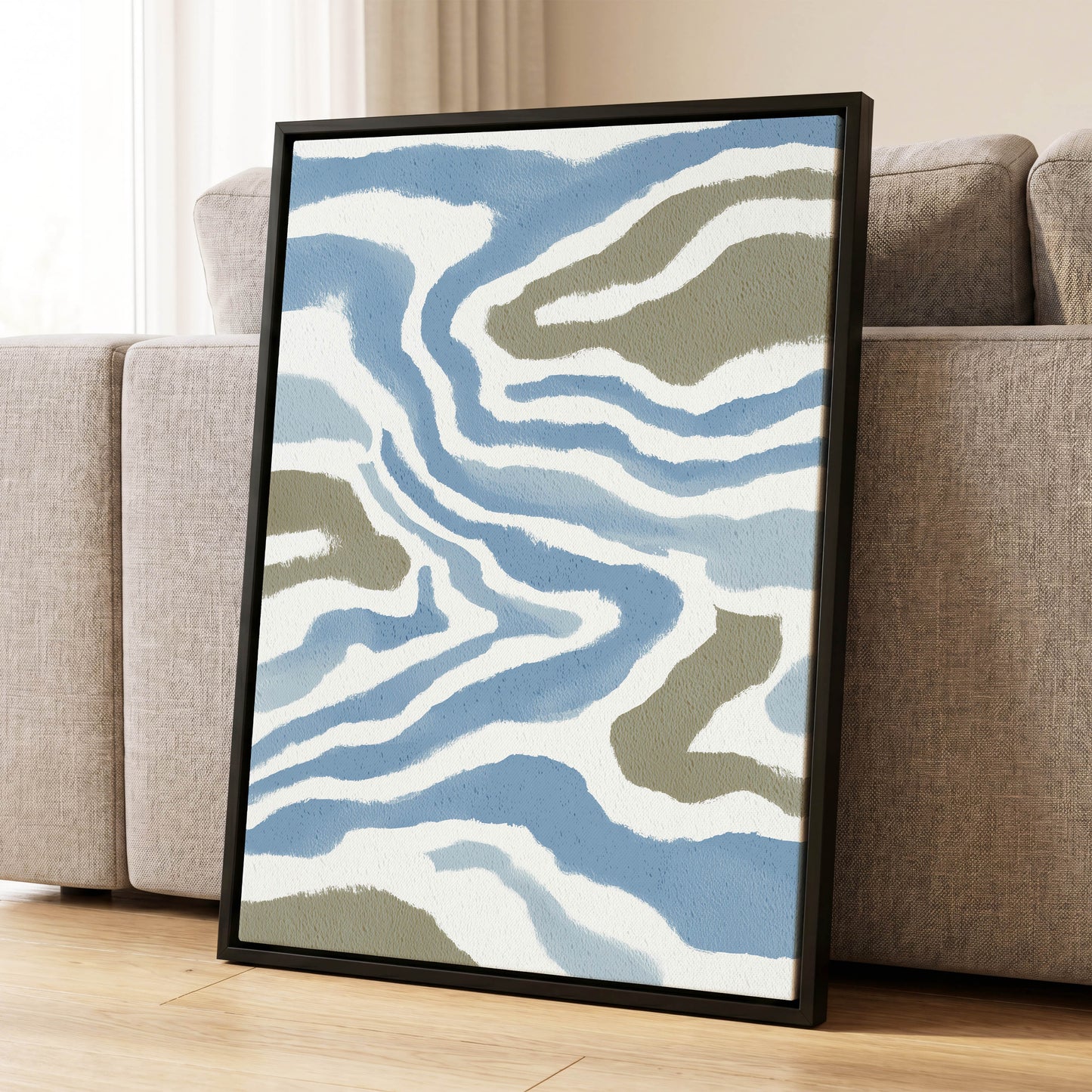 Tidal Contours, blue, white, beige nature wall art displayed in a styled interior, gallery view 4