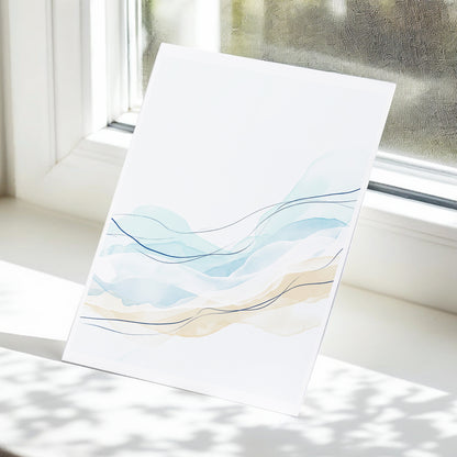 Tidal Contours, blue, beige, white abstract wall art displayed in a styled interior, gallery view 5