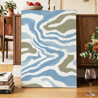 Tidal Contours, blue, white, beige nature wall art displayed in a styled interior, gallery view 7