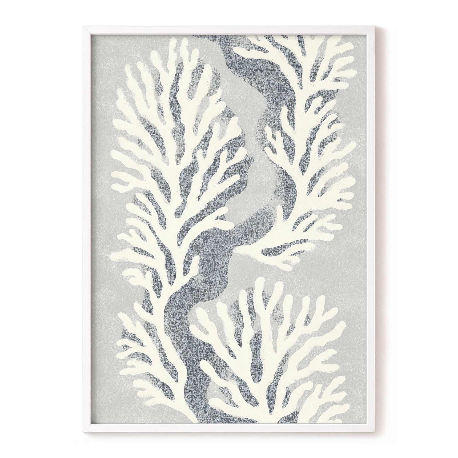 Tidal Coral Study, white, blue, gray nature wall art, front artwork view