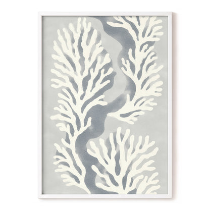 Tidal Coral Study, white, blue, gray nature wall art, front artwork view