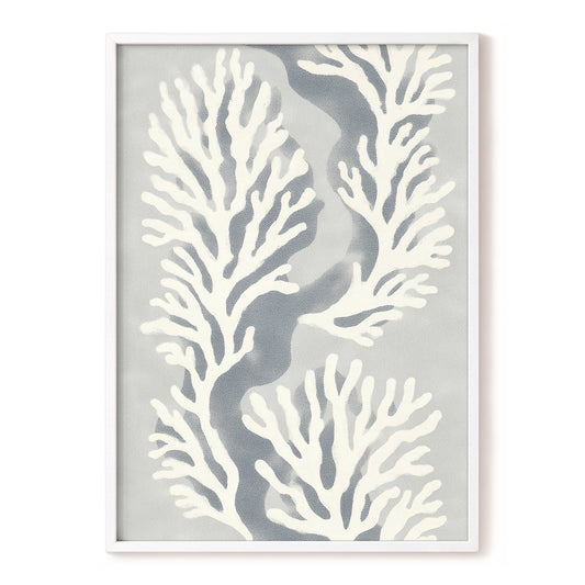 Tidal Coral Study, white, blue, gray nature wall art, front artwork view
