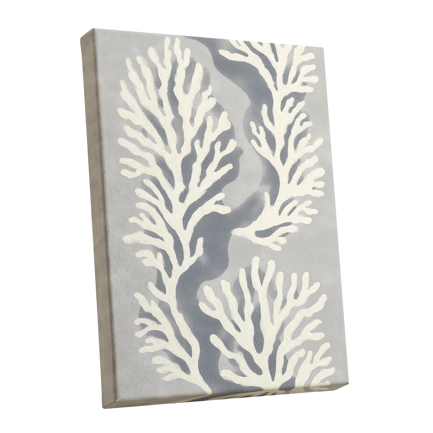Tidal Coral Study, white, blue, gray nature wall art shown as a stretched canvas wall art