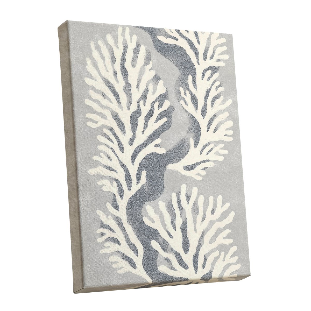 Tidal Coral Study, white, blue, gray nature wall art shown as a stretched canvas wall art