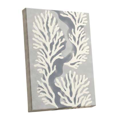 Tidal Coral Study, white, blue, gray nature wall art shown as a stretched canvas wall art