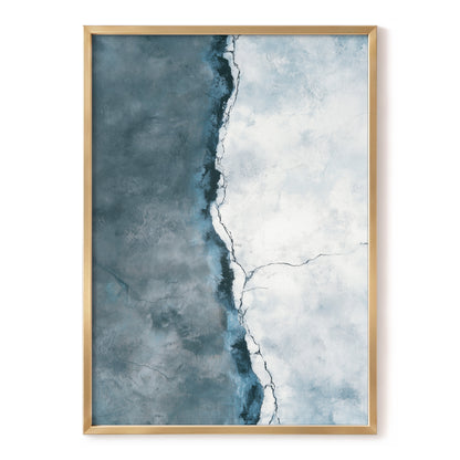 Tidal Divide, blue, white, gray abstract wall art, front artwork view