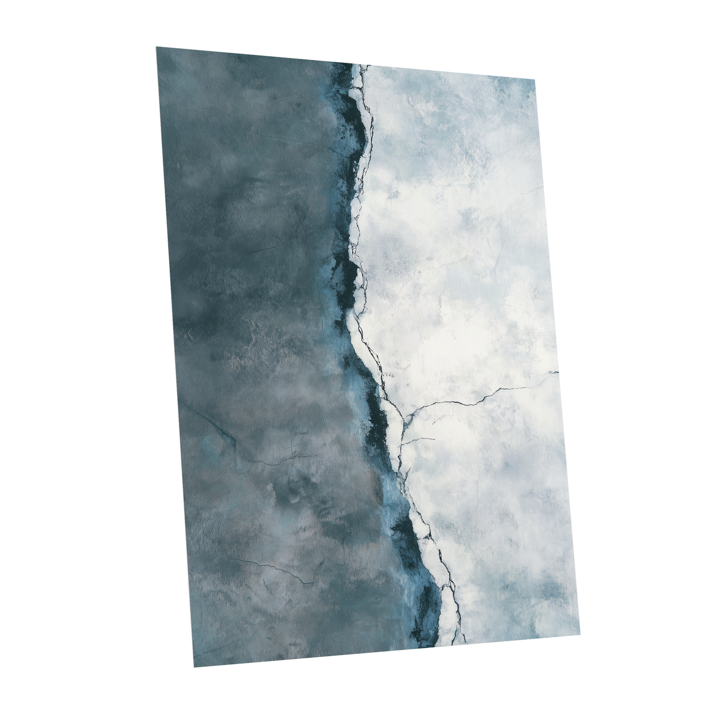 Tidal Divide, blue, white, gray abstract wall art shown as a unframed poster wall art print