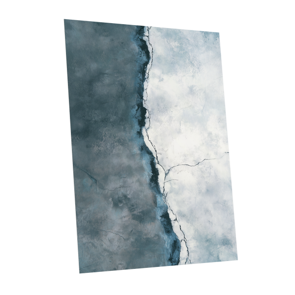 Tidal Divide, blue, white, gray abstract wall art shown as a unframed poster wall art print