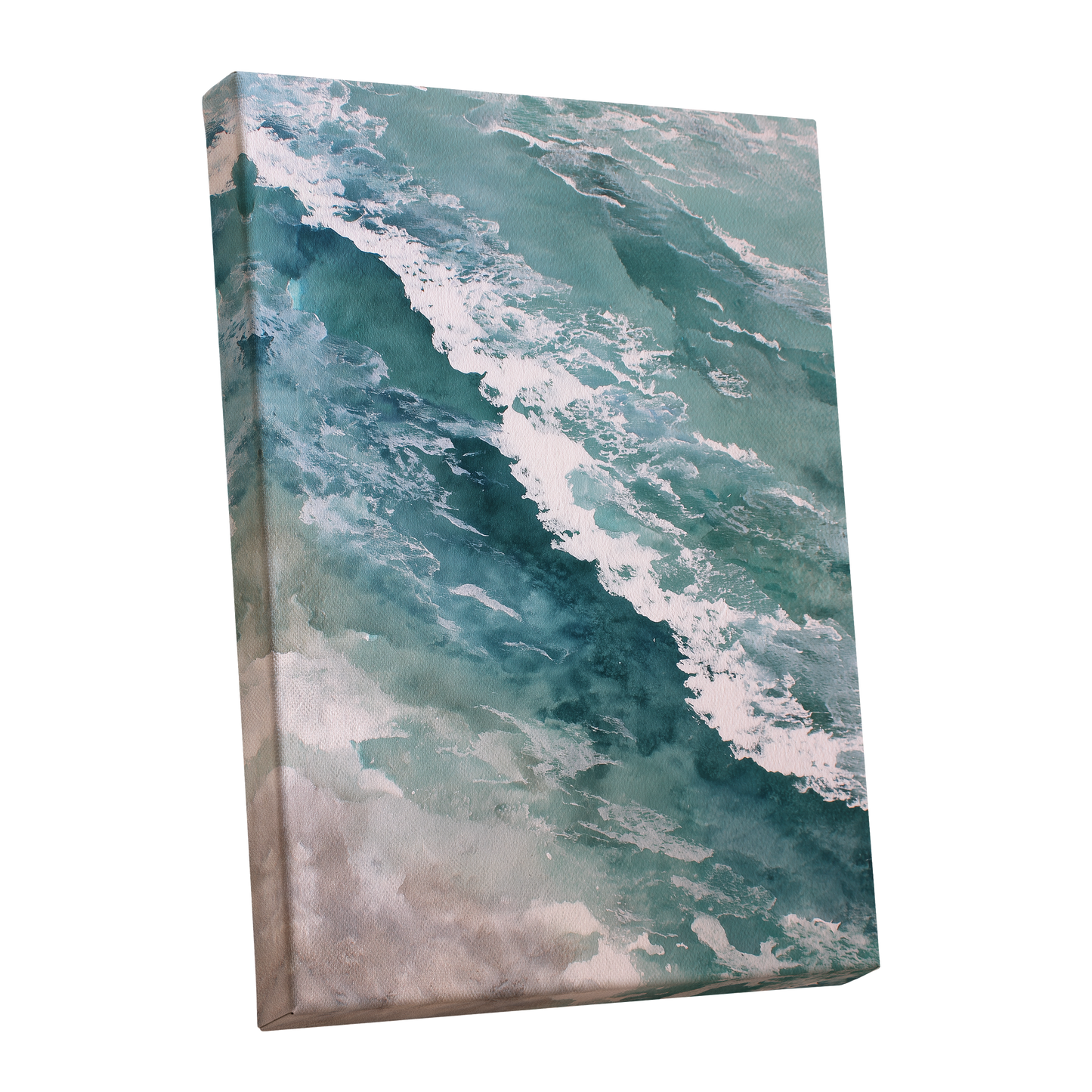 Tidal Drift, blue, green, white nature wall art shown as a stretched canvas wall art