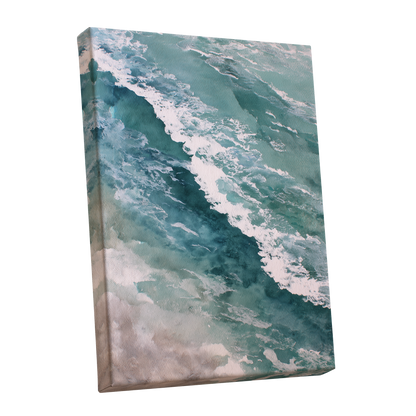 Tidal Drift, blue, green, white nature wall art shown as a stretched canvas wall art