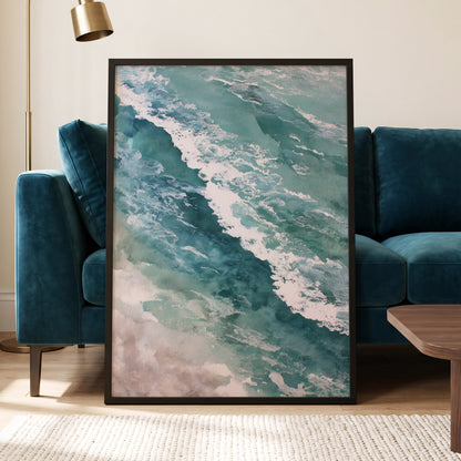 Tidal Drift, blue, green, white nature wall art displayed in a styled interior, gallery view 2