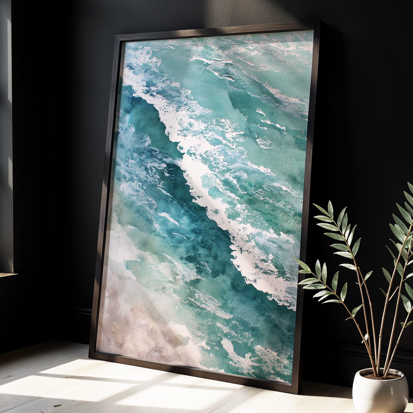 Tidal Drift, blue, green, white nature wall art displayed in a styled interior, gallery view 6