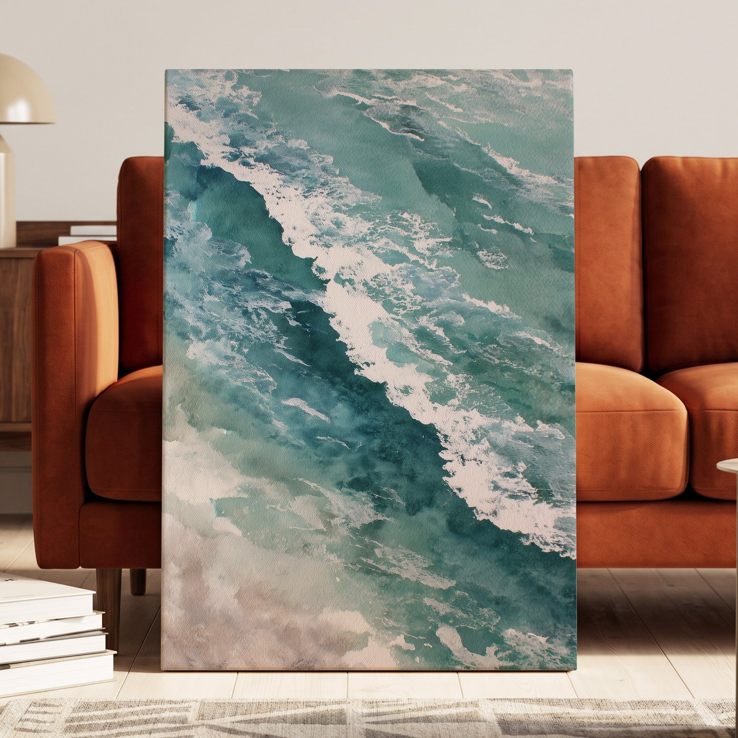 Tidal Drift, blue, green, white nature wall art displayed in a styled interior, gallery view 7