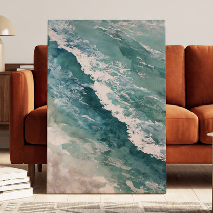 Tidal Drift, blue, green, white nature wall art displayed in a styled interior, gallery view 7