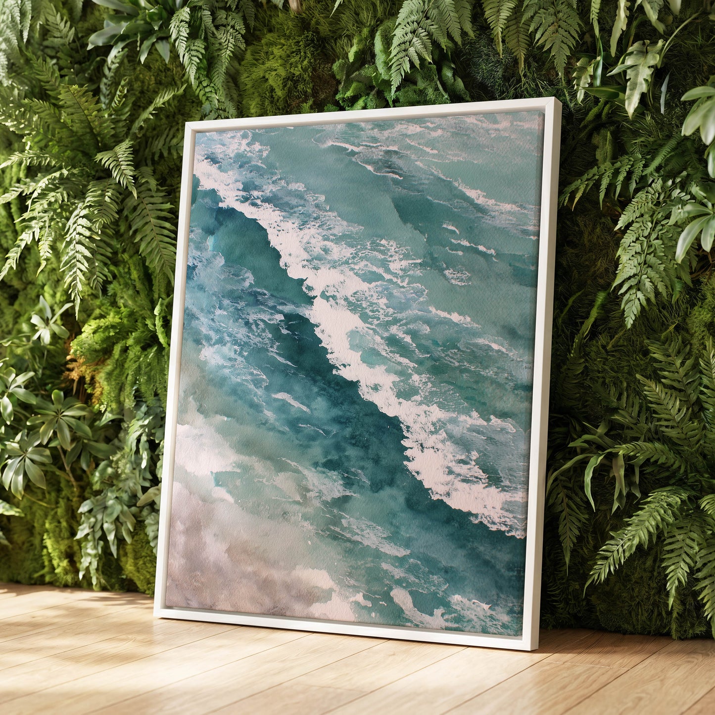 Tidal Drift, blue, green, white nature wall art displayed in a styled interior, gallery view 8