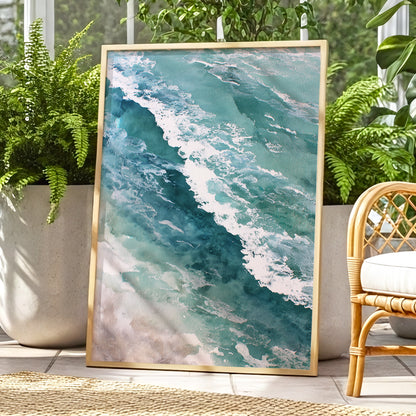 Tidal Drift, blue, green, white nature wall art displayed in a styled interior, gallery view 9