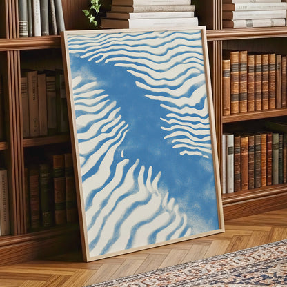 Tidal Drift, blue, beige, white nature wall art displayed in a styled interior, gallery view 9