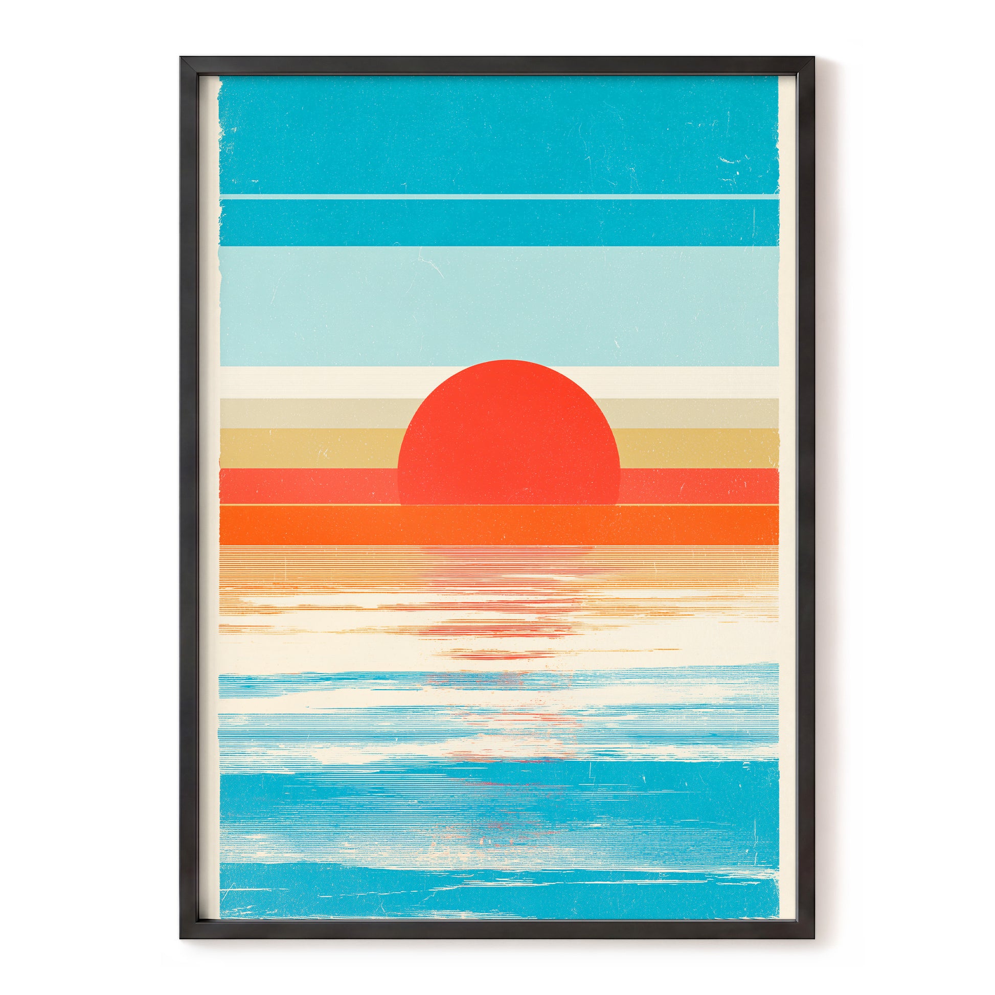 Tidal Ember – blue, beige, gold nature wall art, front view