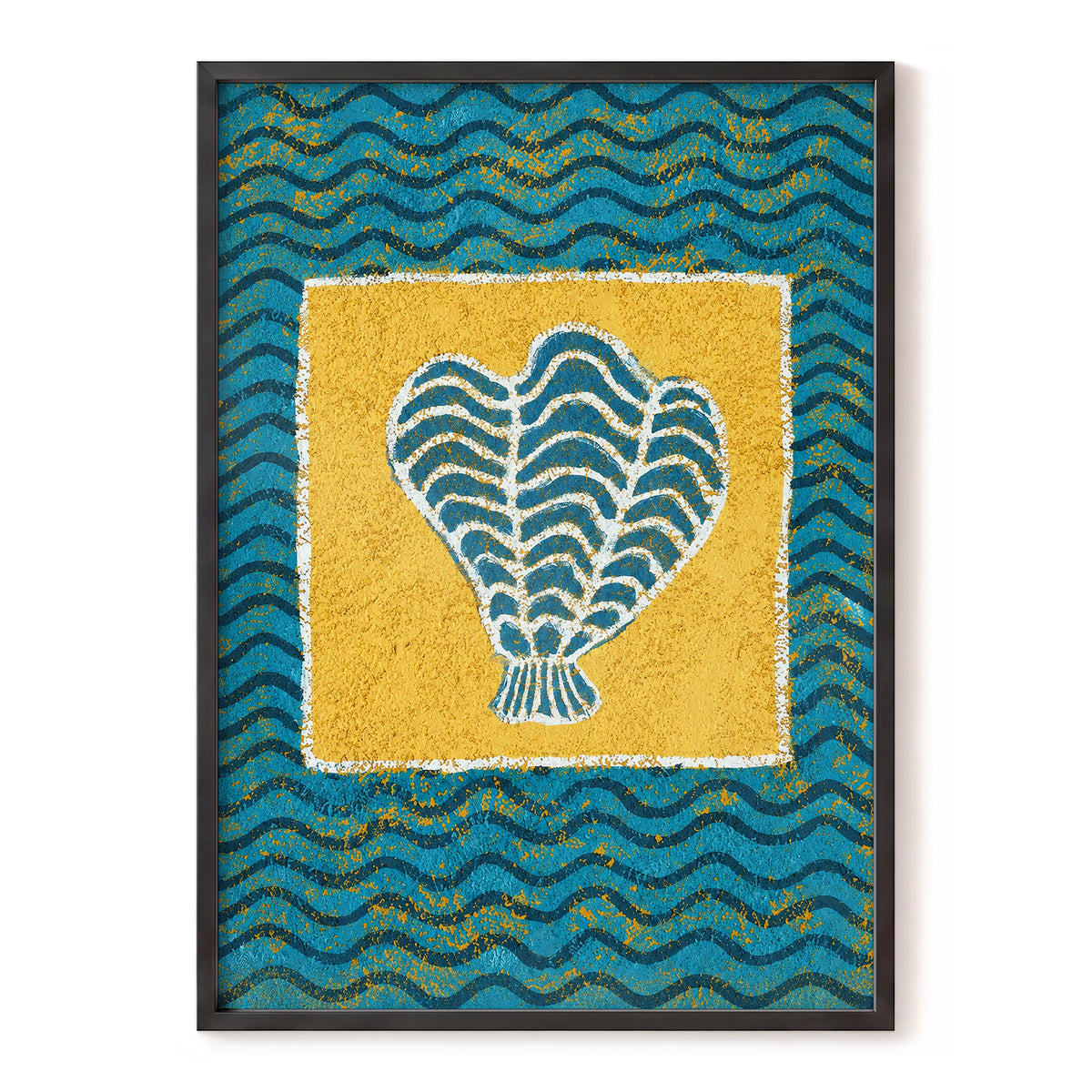 Tidal Flourish, blue, yellow, white nature wall art, front artwork view