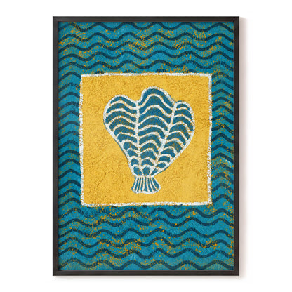 Tidal Flourish, blue, yellow, white nature wall art, front artwork view