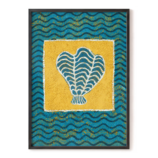 Tidal Flourish, blue, yellow, white nature wall art, front artwork view