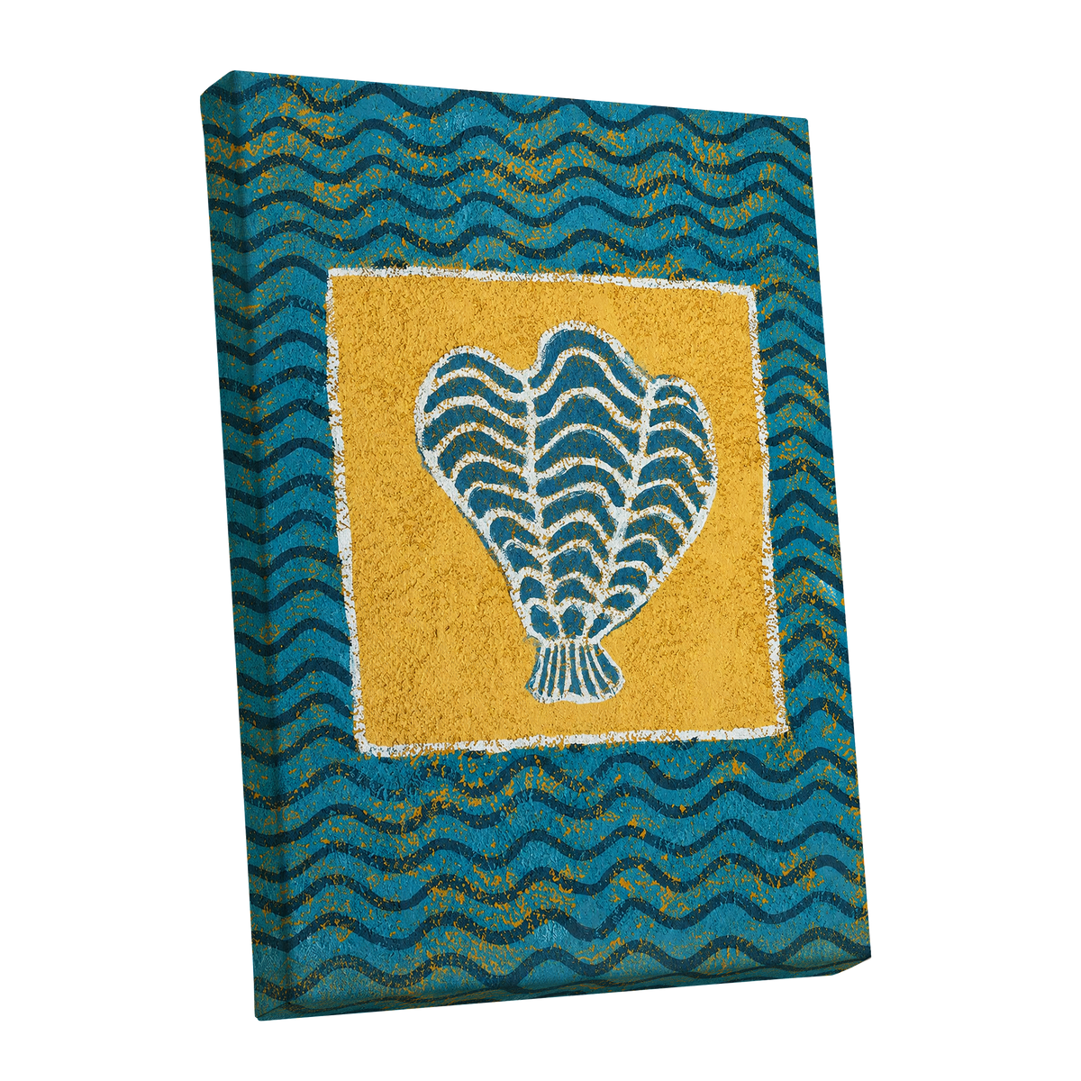Tidal Flourish, blue, yellow, white nature wall art shown as a stretched canvas wall art