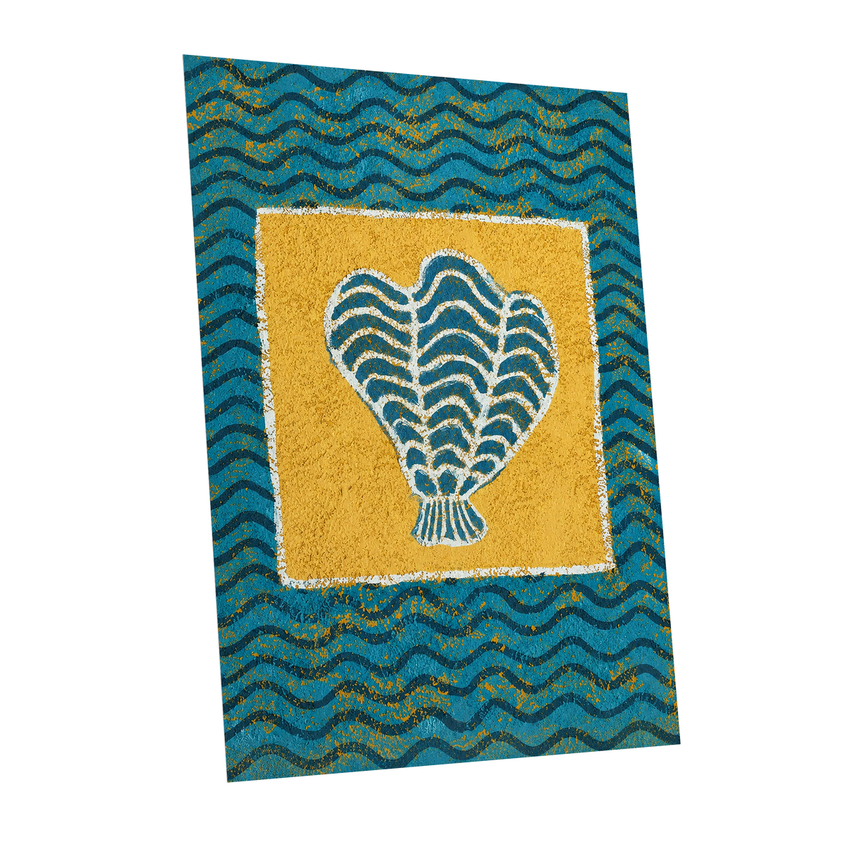 Tidal Flourish, blue, yellow, white nature wall art shown as a unframed poster wall art print