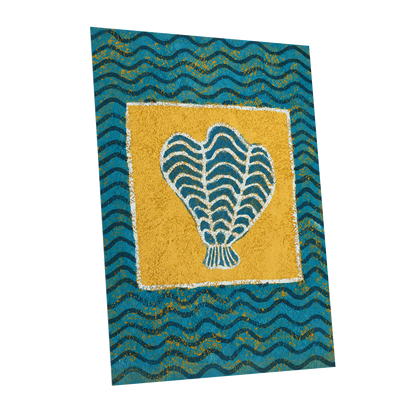 Tidal Flourish, blue, yellow, white nature wall art shown as a unframed poster wall art print