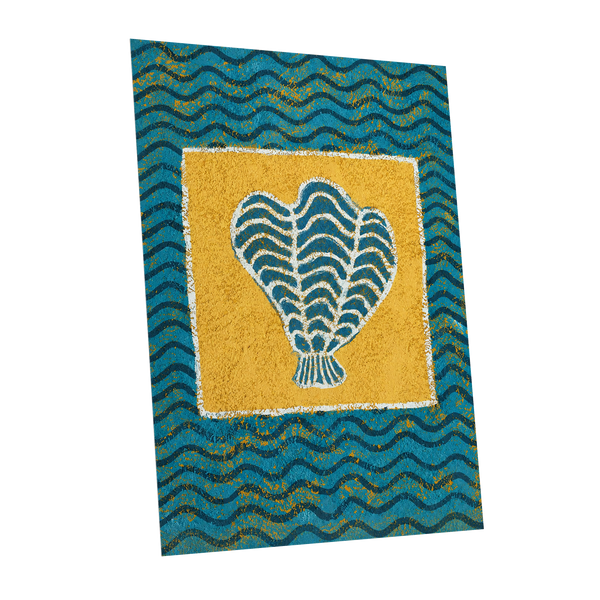 Tidal Flourish, blue, yellow, white nature wall art shown as a unframed poster wall art print