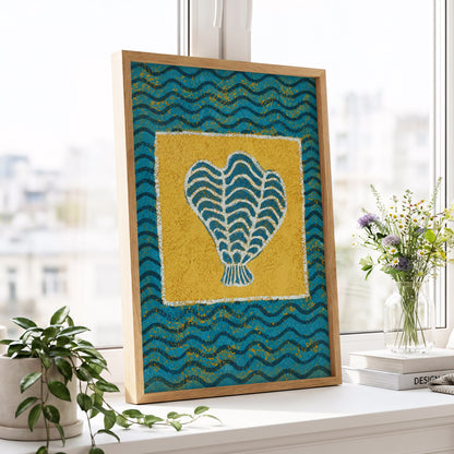 Tidal Flourish, blue, yellow, white nature wall art displayed in a styled interior, gallery view 6
