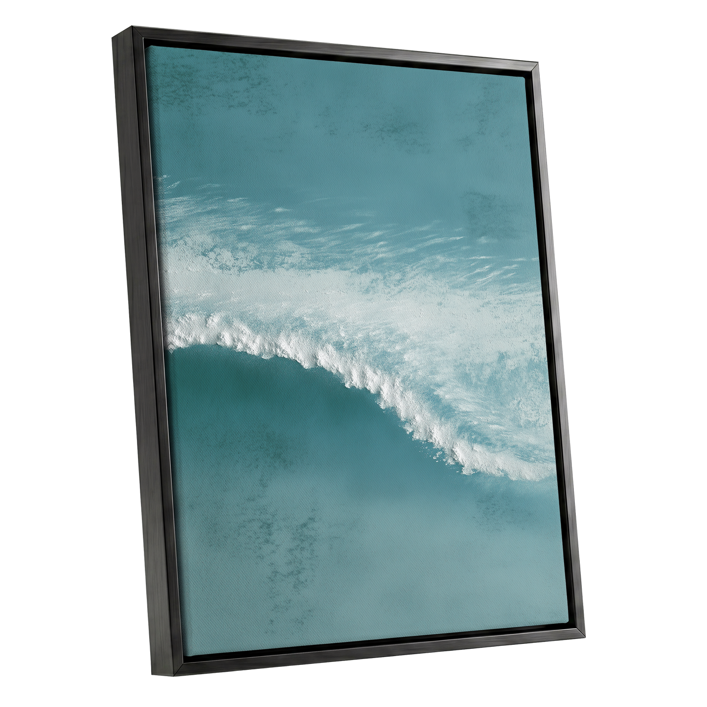Tidal Hush, blue, green, white nature wall art shown as a black framed canvas wall art