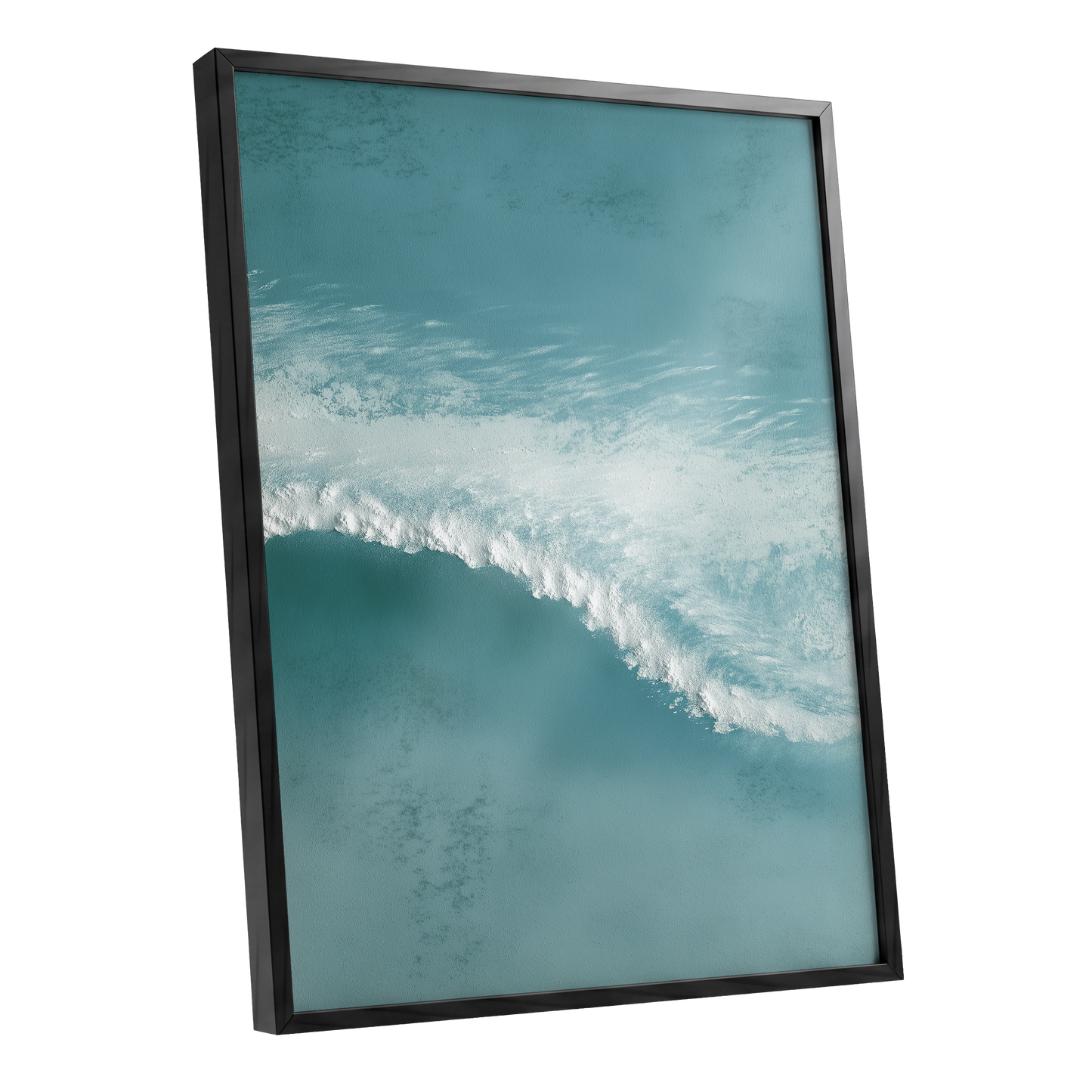 Tidal Hush, blue, green, white nature wall art shown as a black framed poster wall art print