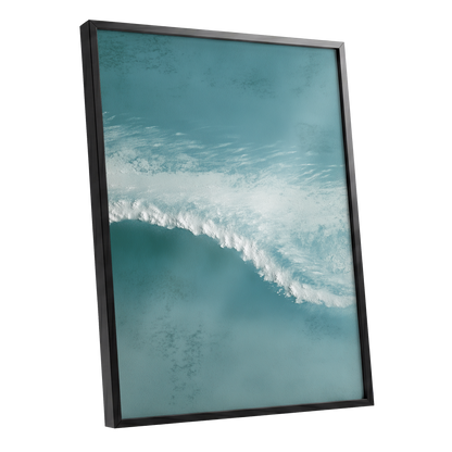 Tidal Hush, blue, green, white nature wall art shown as a black framed poster wall art print